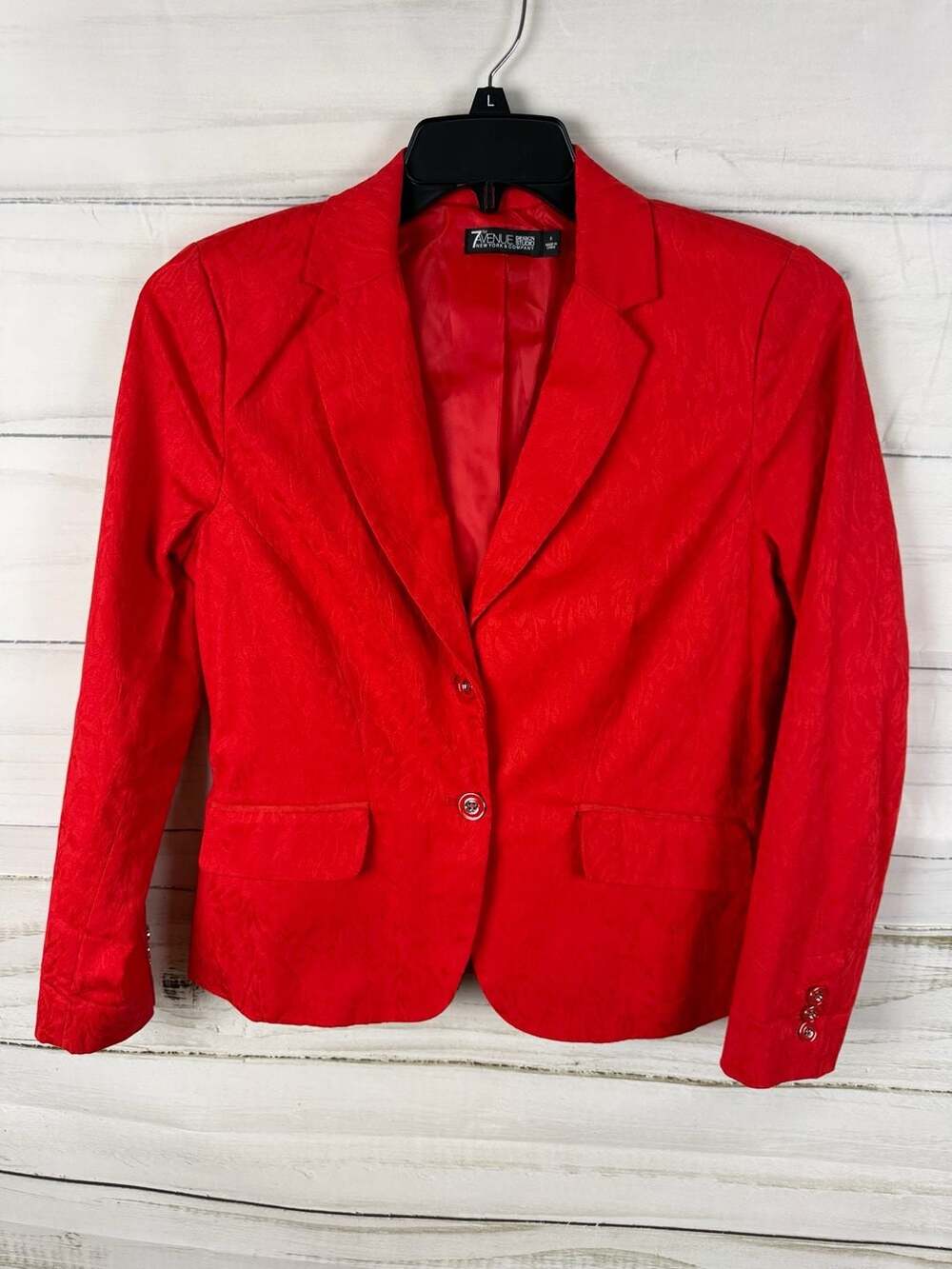 7th Avenue Design Studio New York & Company Red Brocade Jacquard Blazer Size 8